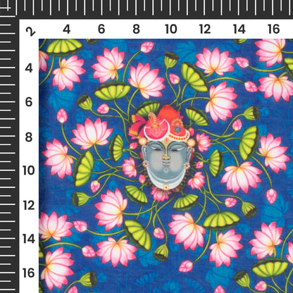 Dark Cerulean Blue And Taffy Pink Pichwaii Pattern Digital Print Poly Cambric Fabric