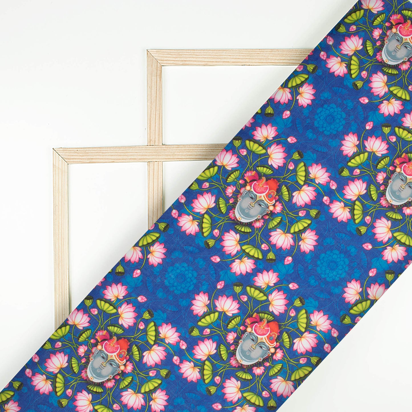 Dark Cerulean Blue And Taffy Pink Pichwaii Pattern Digital Print Poly Cambric Fabric