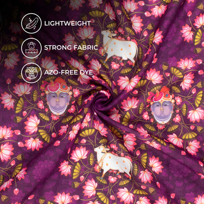 Magenta Purple And Taffy Pink Pichwaii Pattern Digital Print Poly Cambric Fabric