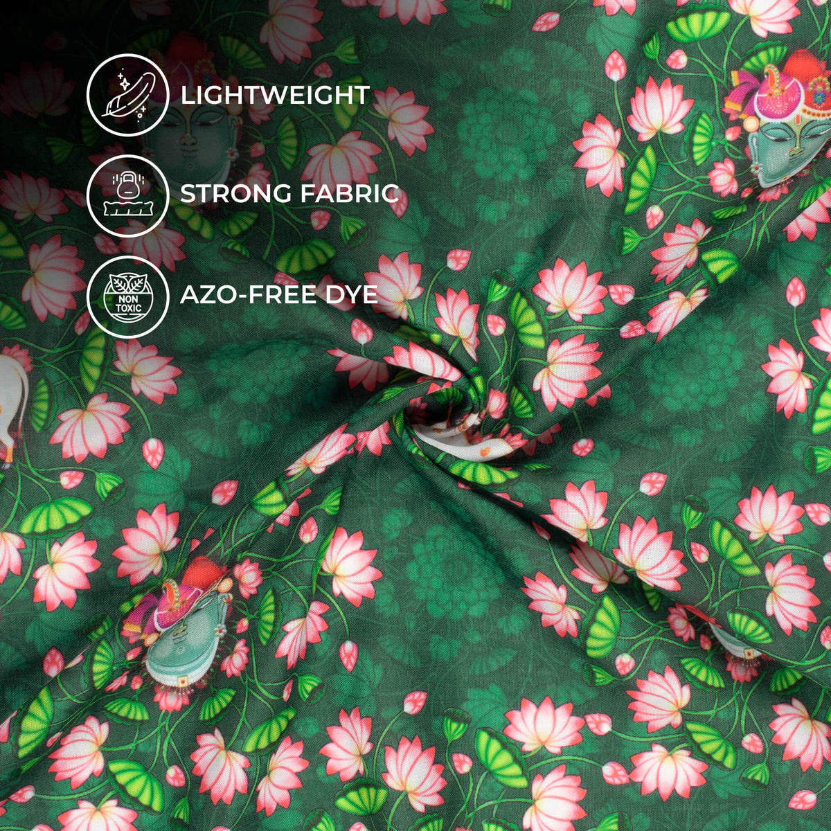 Forest Green And Taffy Pink Pichwaii Pattern Digital Print Poly Cambric Fabric