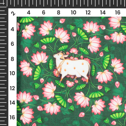 Forest Green And Taffy Pink Pichwaii Pattern Digital Print Poly Cambric Fabric