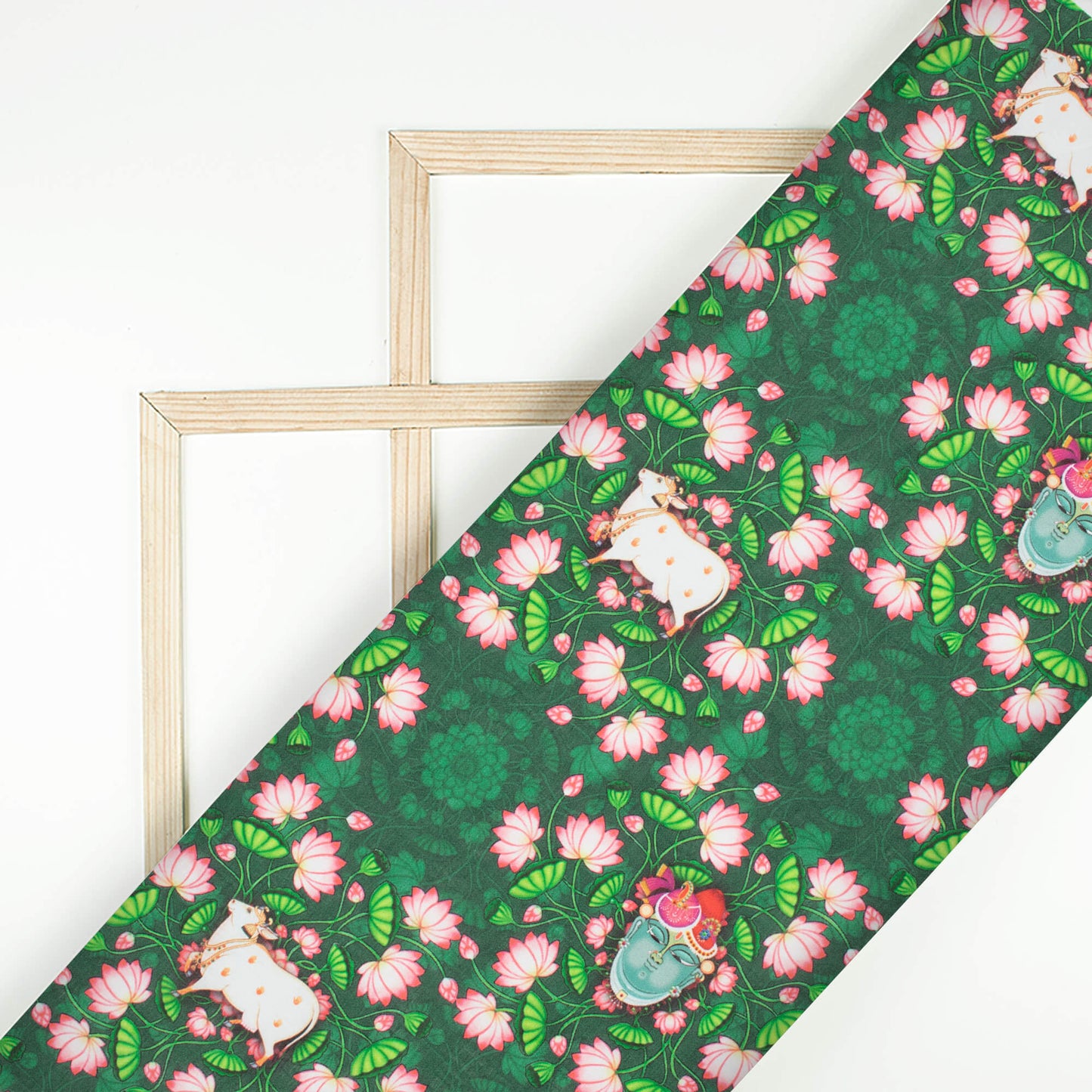 Forest Green And Taffy Pink Pichwaii Pattern Digital Print Poly Cambric Fabric