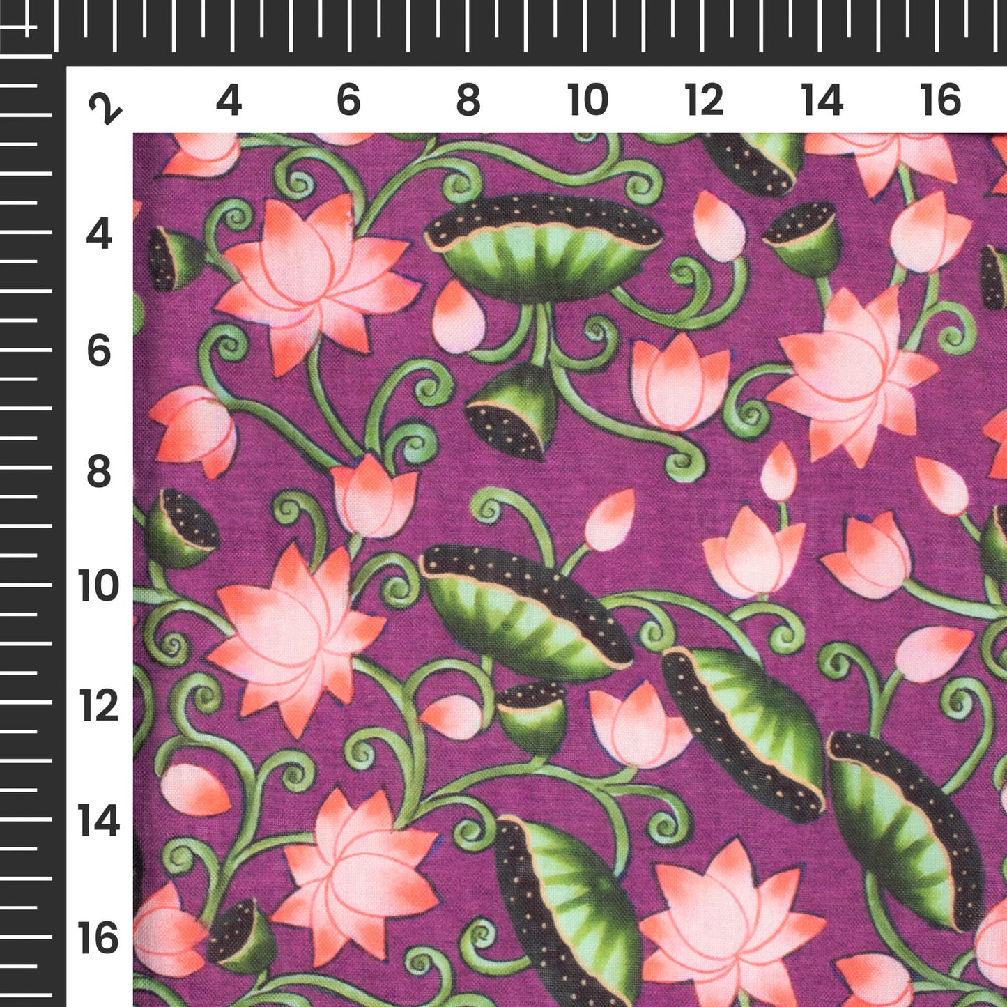 Plum Purple And Coral Pink Pichwaii Pattern Digital Print Poly Cambric Fabric