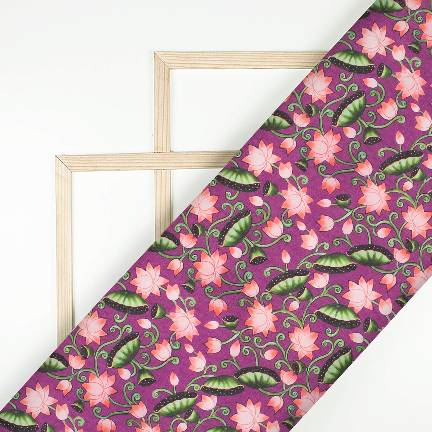 Plum Purple And Coral Pink Pichwaii Pattern Digital Print Poly Cambric Fabric