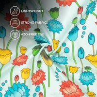 Pale Blue And Red Pichwaii Pattern Digital Print Poly Cambric Fabric