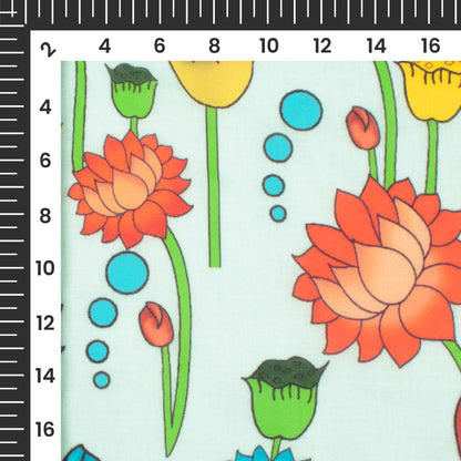 Pale Blue And Red Pichwaii Pattern Digital Print Poly Cambric Fabric