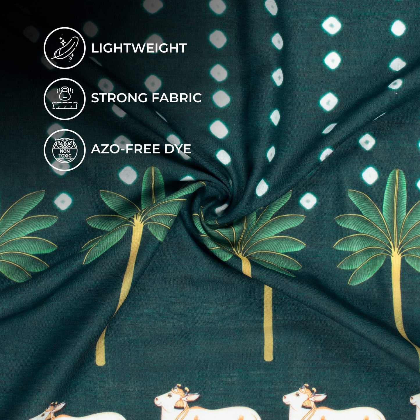 Dark Green And White Pichwaii Pattern Digital Print Poly Cambric Fabric