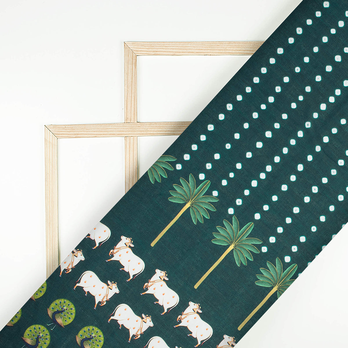 Dark Green And White Pichwaii Pattern Digital Print Poly Cambric Fabric