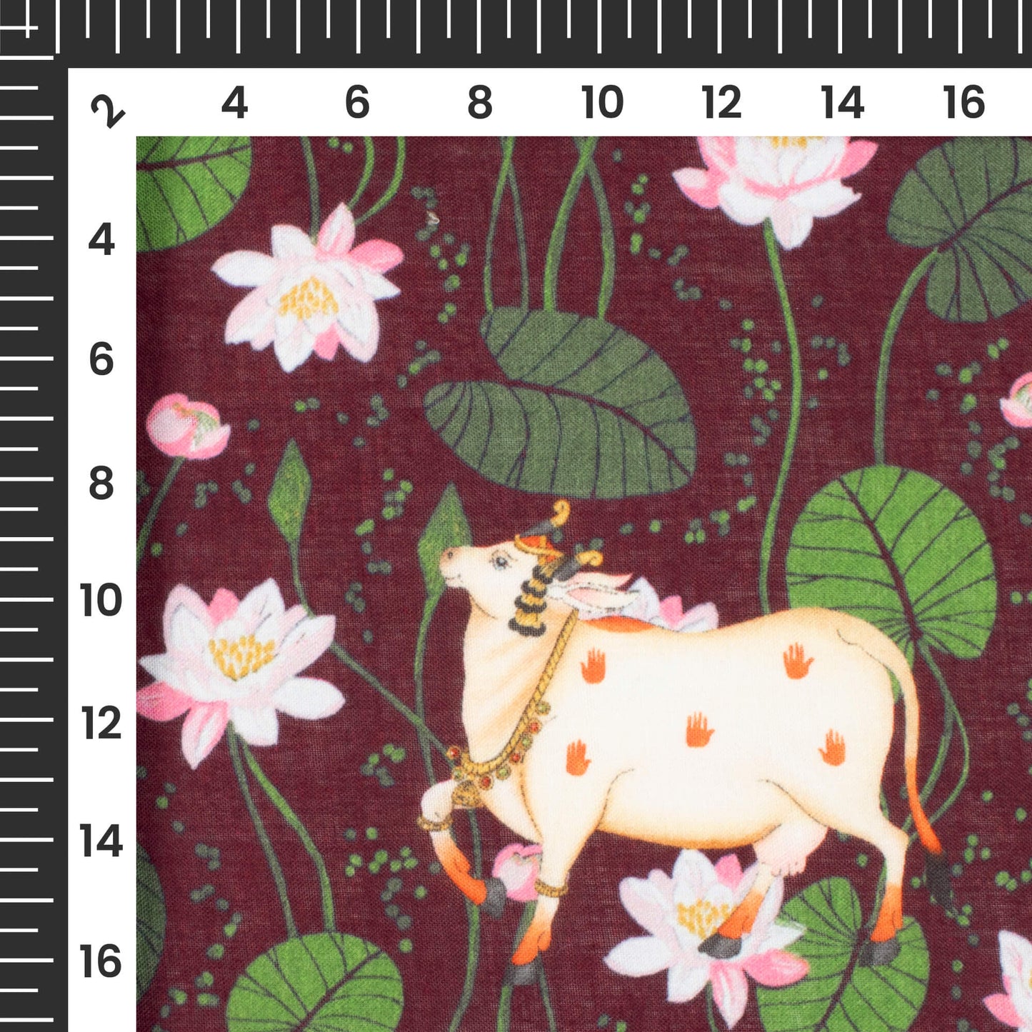 Hickory Brown And Baby Pink Pichwaii Pattern Digital Print Poly Cambric Fabric