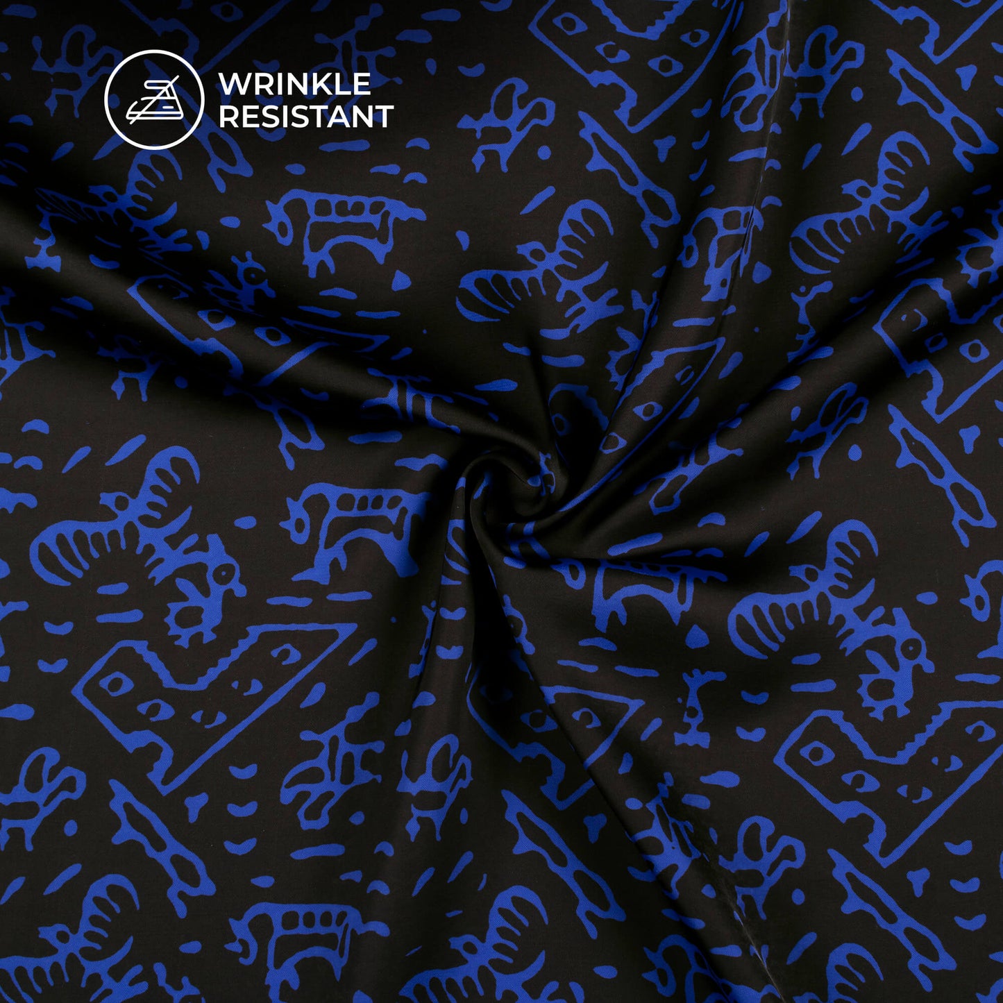 Black And Royal Blue Abstract Digital Print Imported Satin Fabric