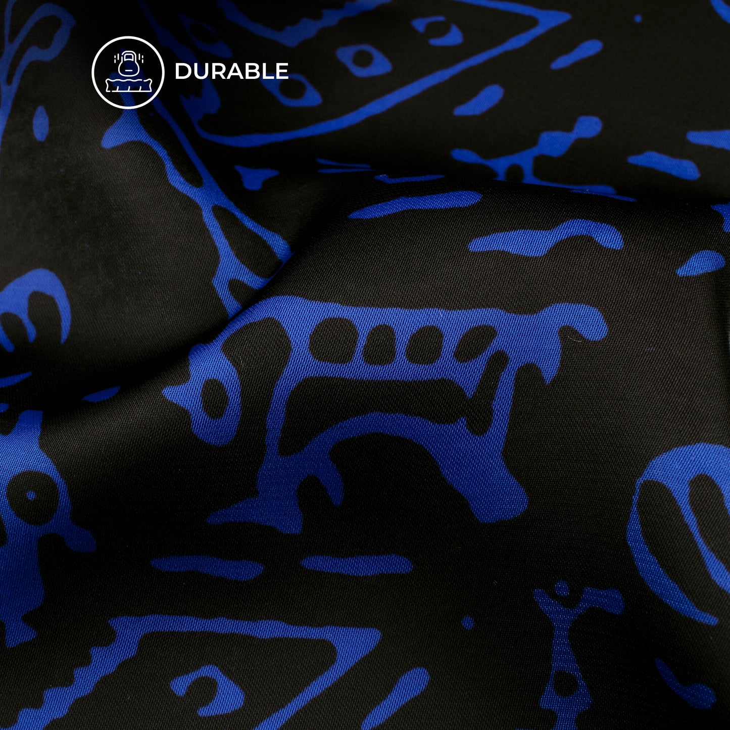 Black And Royal Blue Abstract Digital Print Imported Satin Fabric