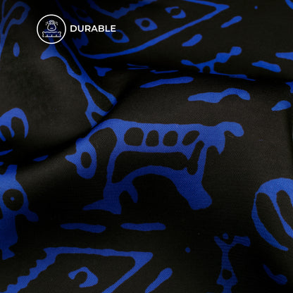 Black And Royal Blue Abstract Digital Print Imported Satin Fabric