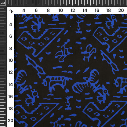 Black And Royal Blue Abstract Digital Print Imported Satin Fabric