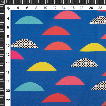Sapphire Blue And Red Abstract Digital Print Imported Satin Fabric