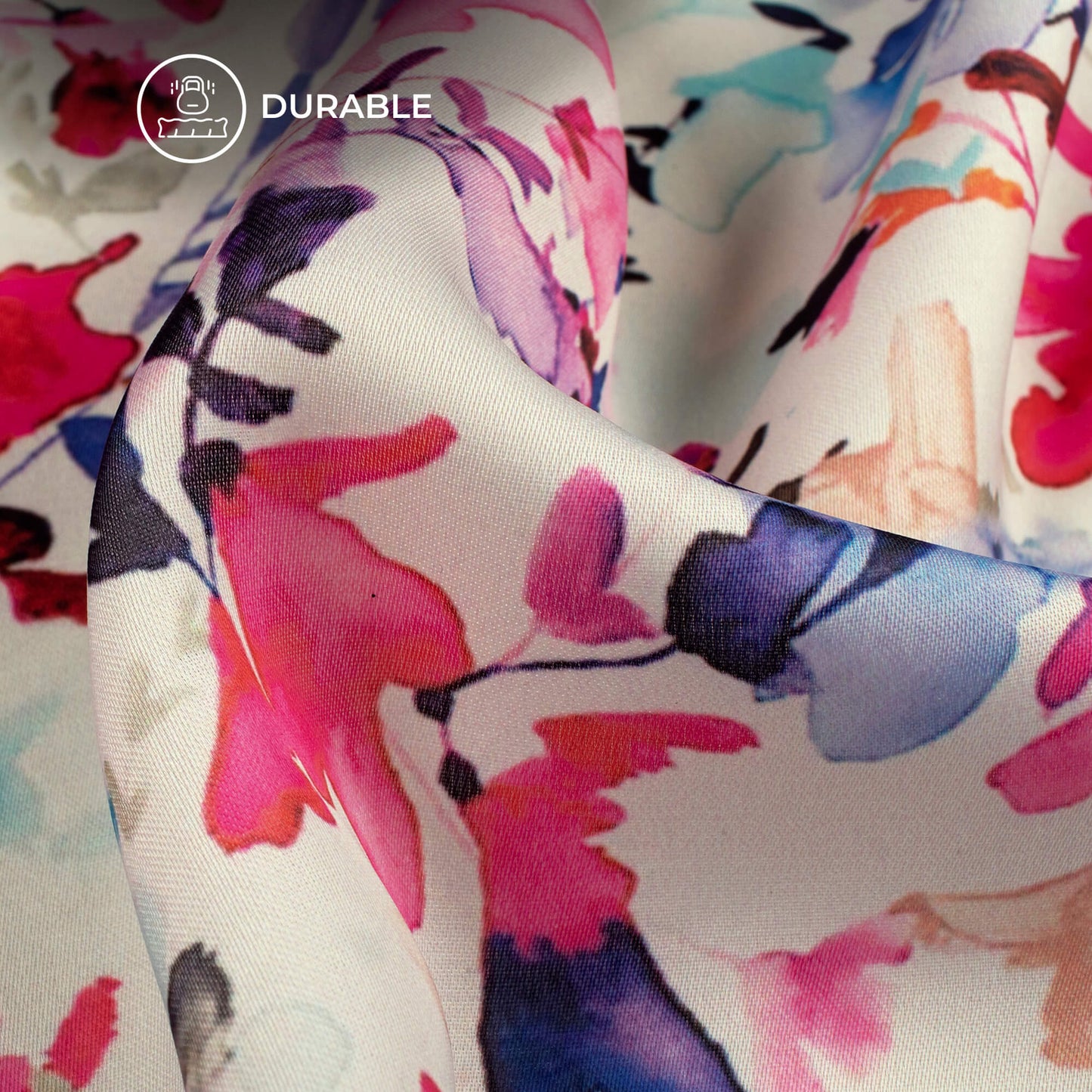 Off White And Mystic Pink Floral Digital Print Imported Satin Fabric