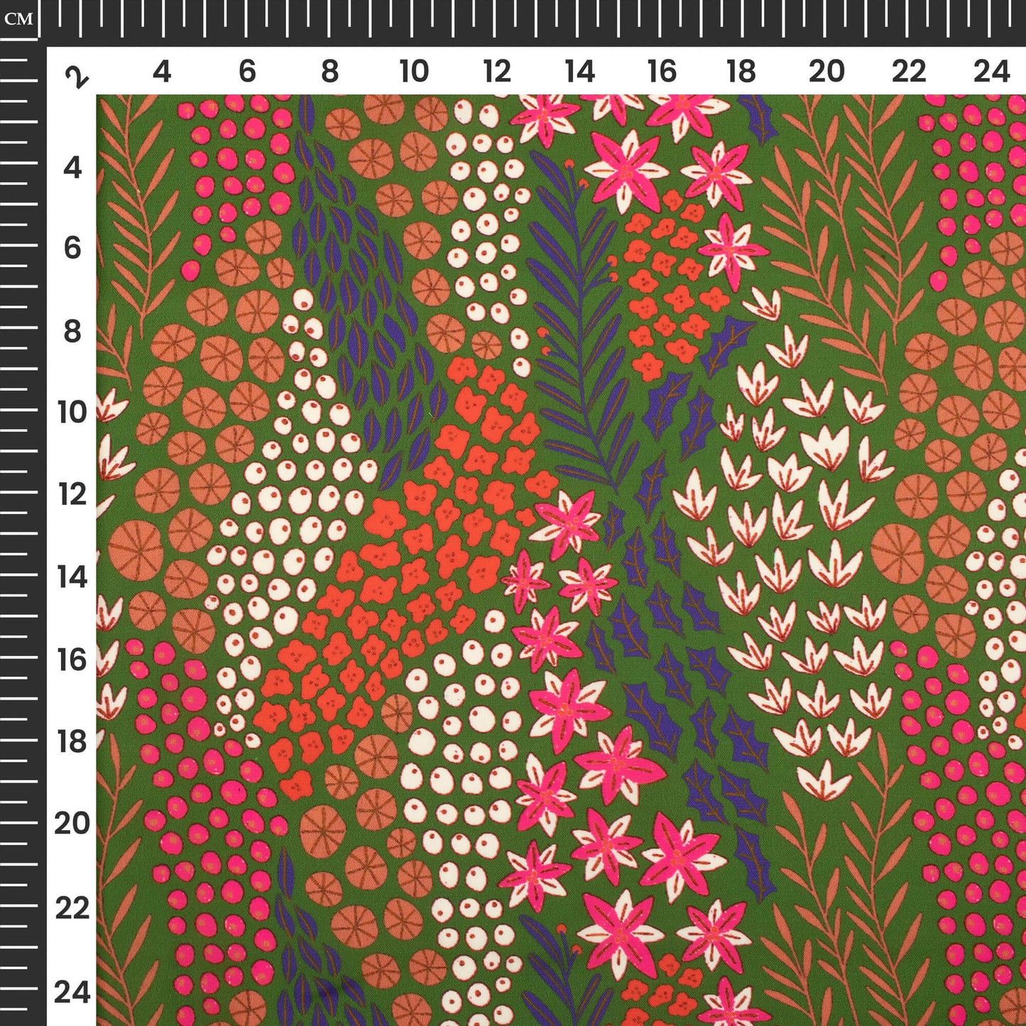 Forest Green And Red Floral Digital Print Imported Satin Fabric