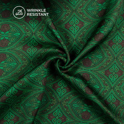 Cadmium Green Traditional Digital Print Imported Satin Fabric