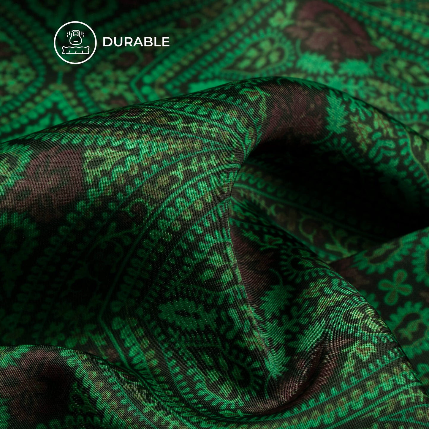 Cadmium Green Traditional Digital Print Imported Satin Fabric