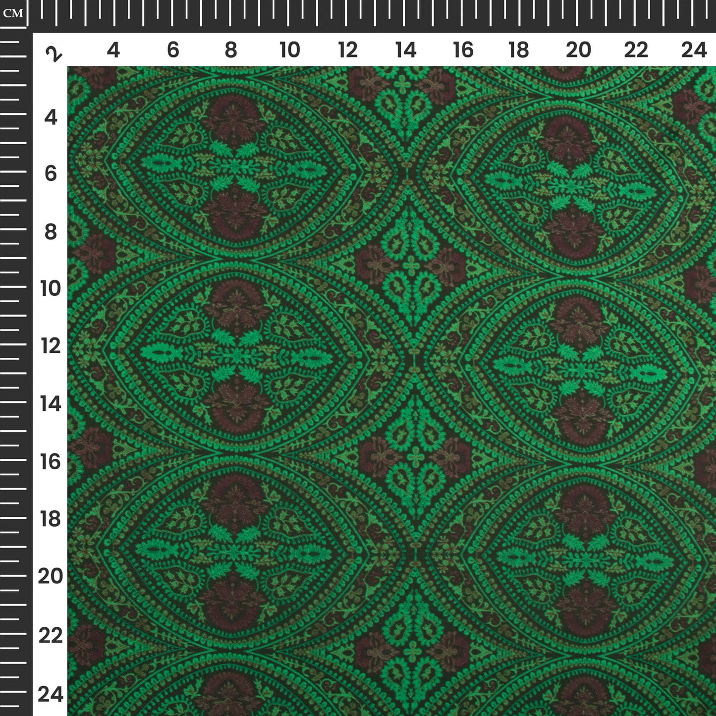 Cadmium Green Traditional Digital Print Imported Satin Fabric