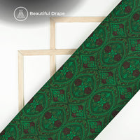 Cadmium Green Traditional Digital Print Imported Satin Fabric