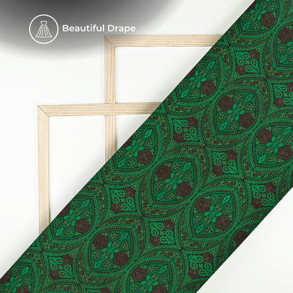 Cadmium Green Traditional Digital Print Imported Satin Fabric