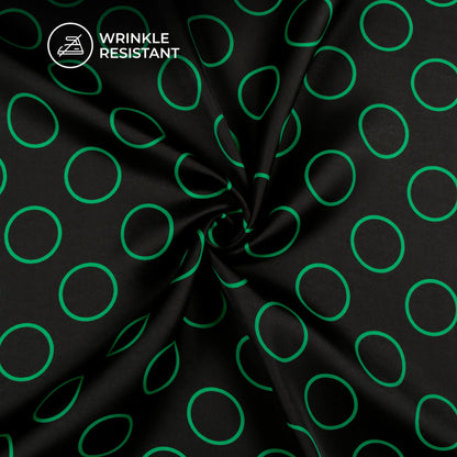 Black And Cadmium Green Polka Dots Digital Print Imported Satin Fabric