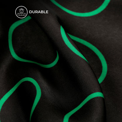 Black And Cadmium Green Polka Dots Digital Print Imported Satin Fabric