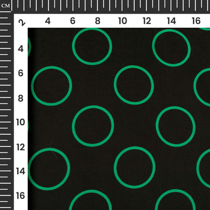 Black And Cadmium Green Polka Dots Digital Print Imported Satin Fabric