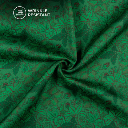Cadmium Green Floral Digital Print Imported Satin Fabric