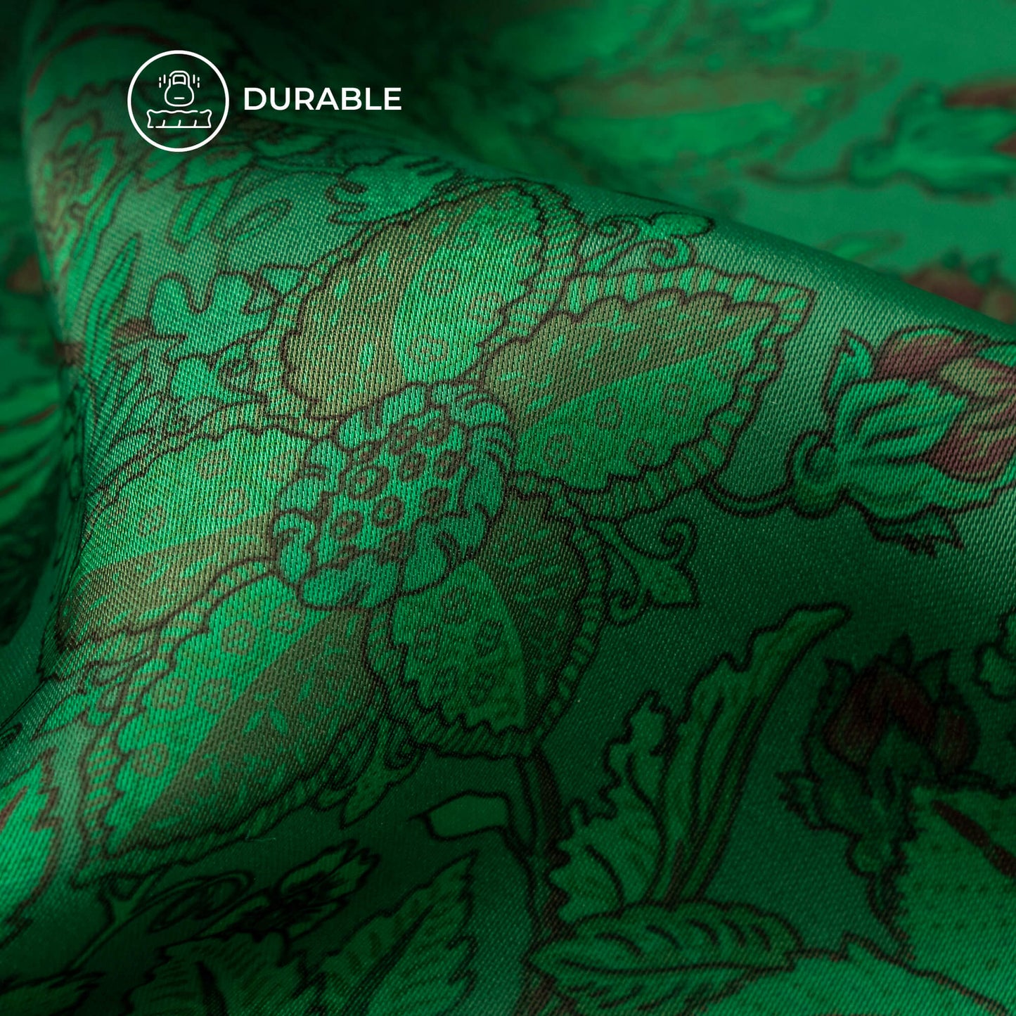 Cadmium Green Floral Digital Print Imported Satin Fabric