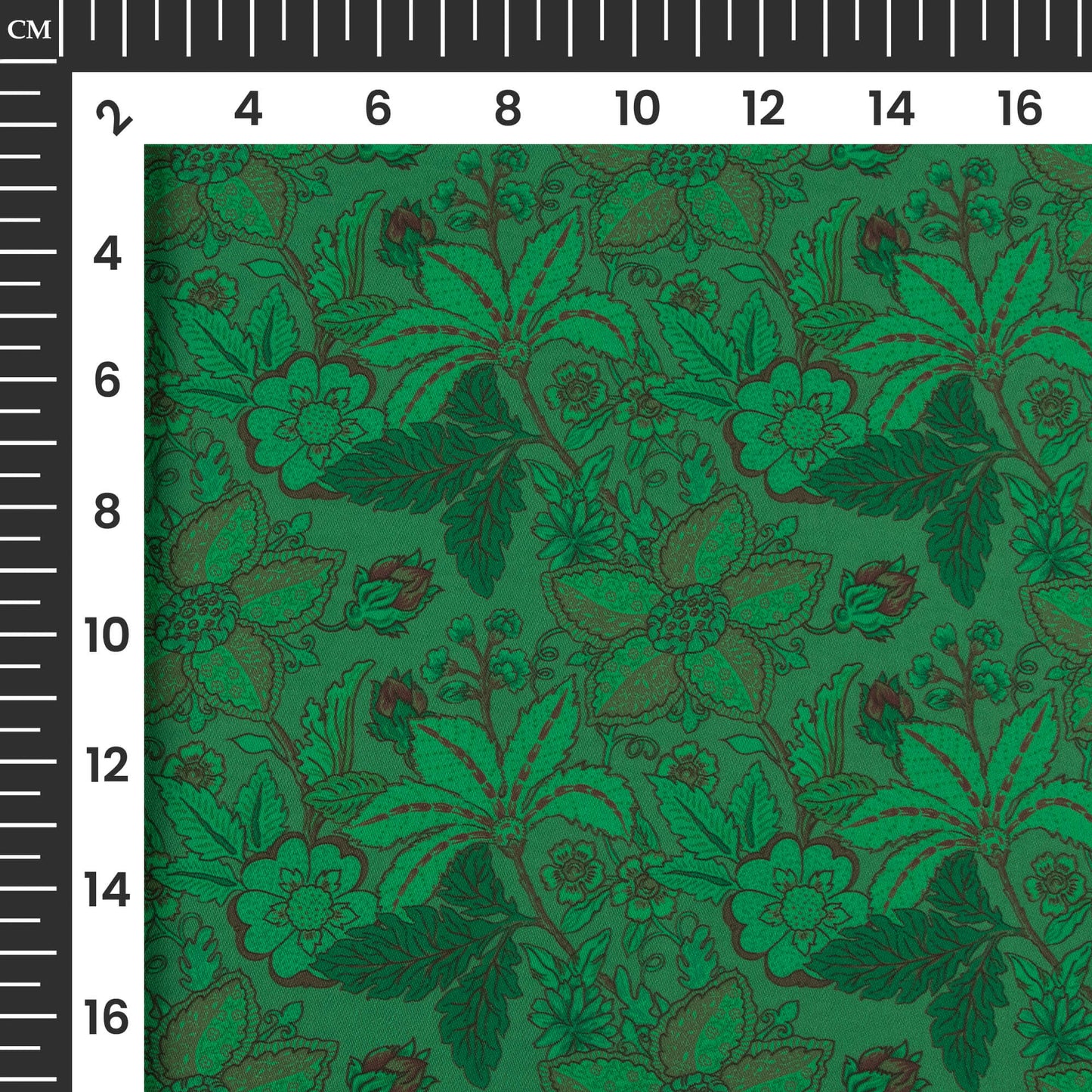 Cadmium Green Floral Digital Print Imported Satin Fabric