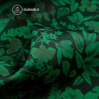 Cadmium Green Floral Digital Print Imported Satin Fabric