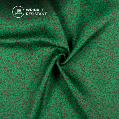 Cadmium Green Floral Digital Print Imported Satin Fabric
