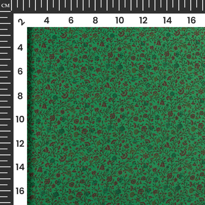Cadmium Green Floral Digital Print Imported Satin Fabric
