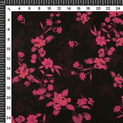 Black And Punch Pink Floral Digital Print Imported Satin Fabric