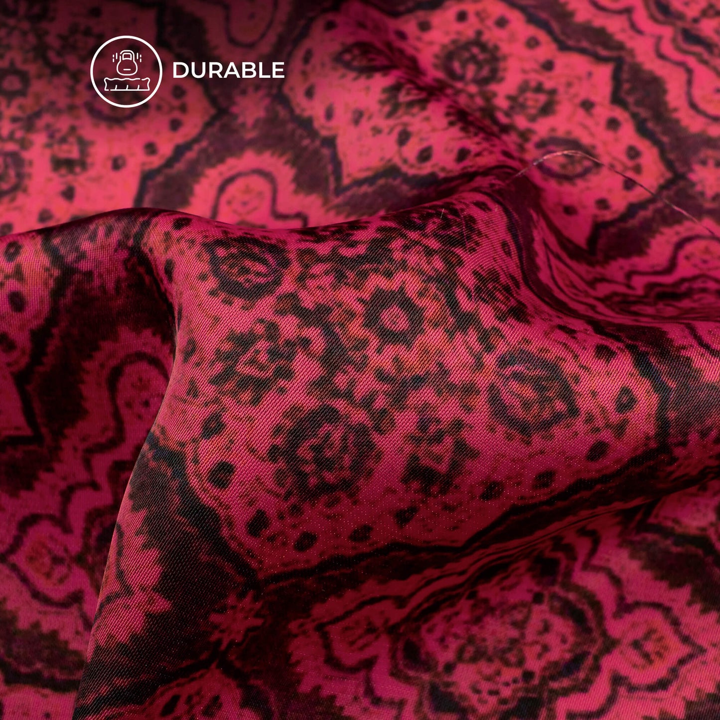 Punch Pink Traditional Digital Print Imported Satin Fabric