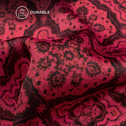 Punch Pink Traditional Digital Print Imported Satin Fabric