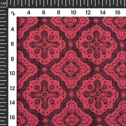 Punch Pink Traditional Digital Print Imported Satin Fabric