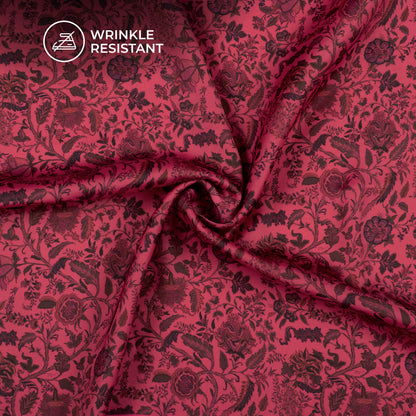 Punch Pink Floral Digital Print Imported Satin Fabric