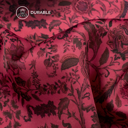 Punch Pink Floral Digital Print Imported Satin Fabric