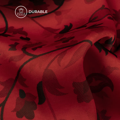 Vermilion Red Paisley Digital Print Imported Satin Fabric