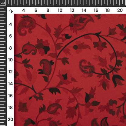 Vermilion Red Paisley Digital Print Imported Satin Fabric