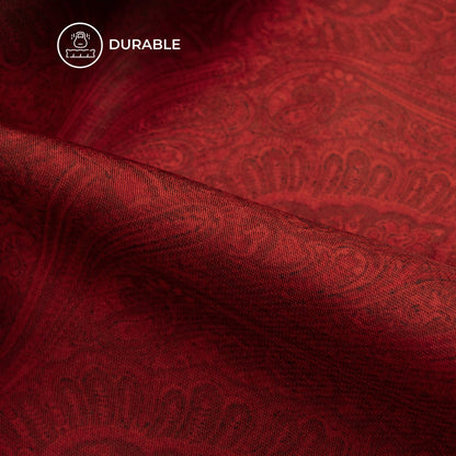 Vermilion Red Ethnic Digital Print Imported Satin Fabric