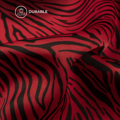 Vermilion Red Animal Digital Print Imported Satin Fabric