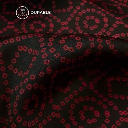 Black And Vermilion Red Bandhanii Digital Print Imported Satin Fabric