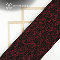 Black And Vermilion Red Bandhanii Digital Print Imported Satin Fabric