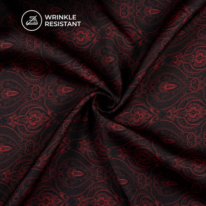Black And Vermilion Red Trellis Digital Print Imported Satin Fabric