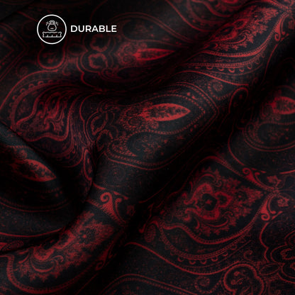 Black And Vermilion Red Trellis Digital Print Imported Satin Fabric