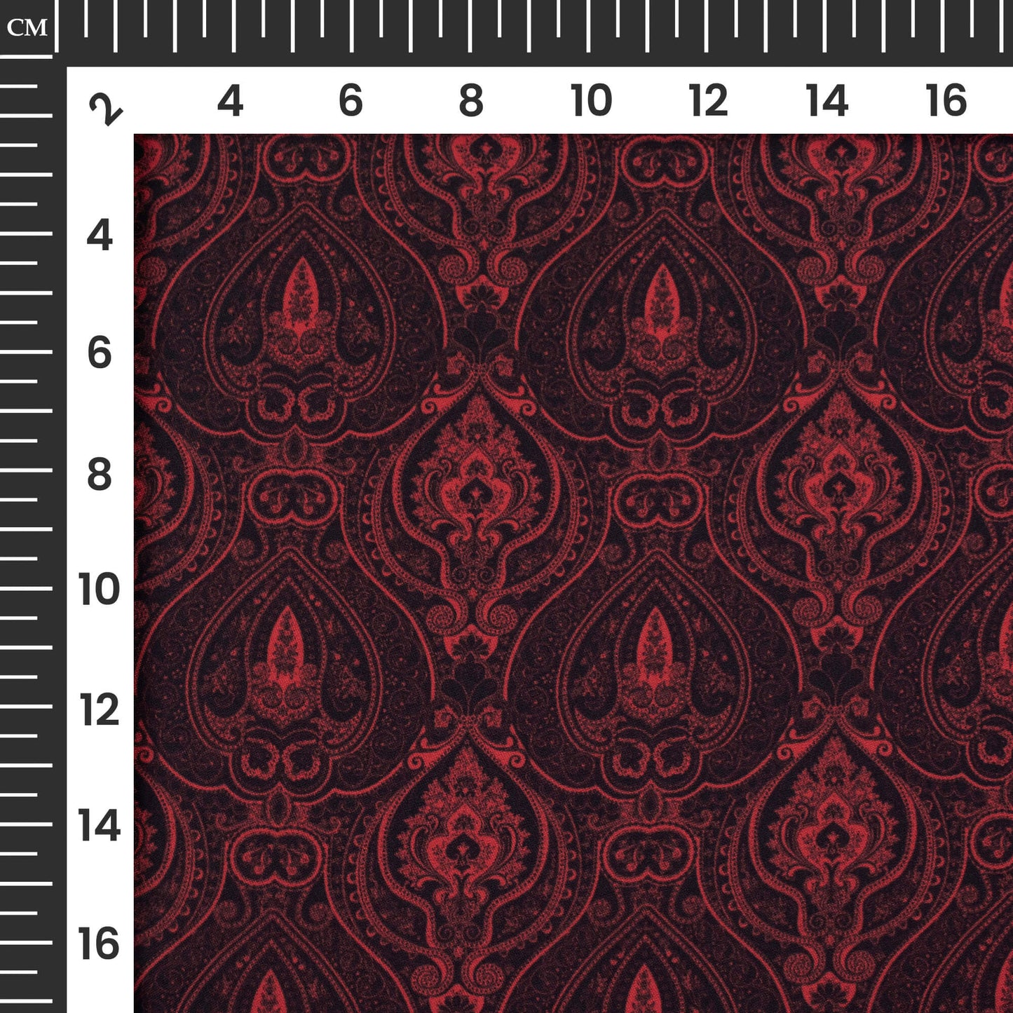 Black And Vermilion Red Trellis Digital Print Imported Satin Fabric