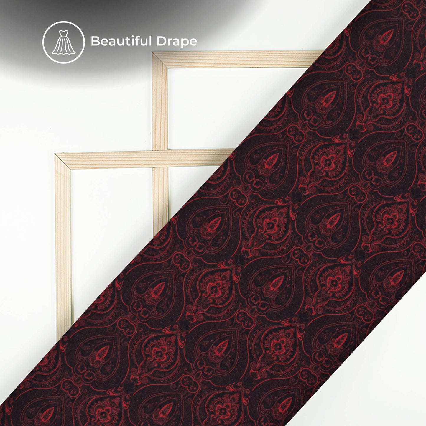 Black And Vermilion Red Trellis Digital Print Imported Satin Fabric